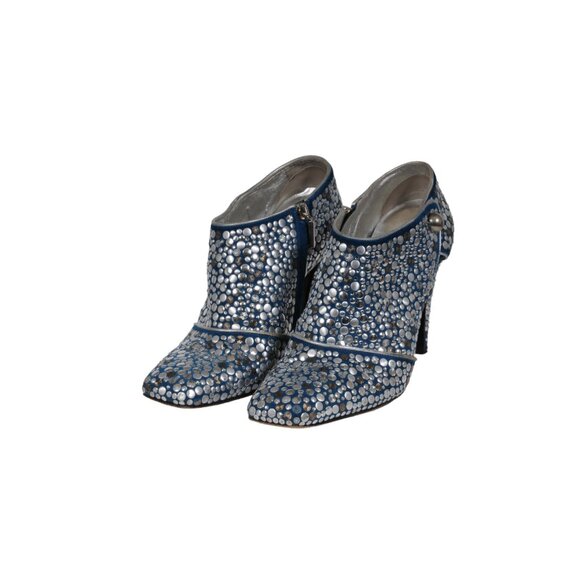 Sergio Rossi Womens Studded Suede Booties US 7 EU 37 Blue Silver Square TOe - Picture 3 of 12